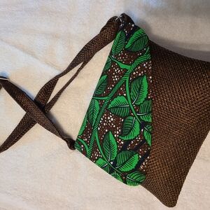 Brown and Green Crossbody Bag with Floral Design